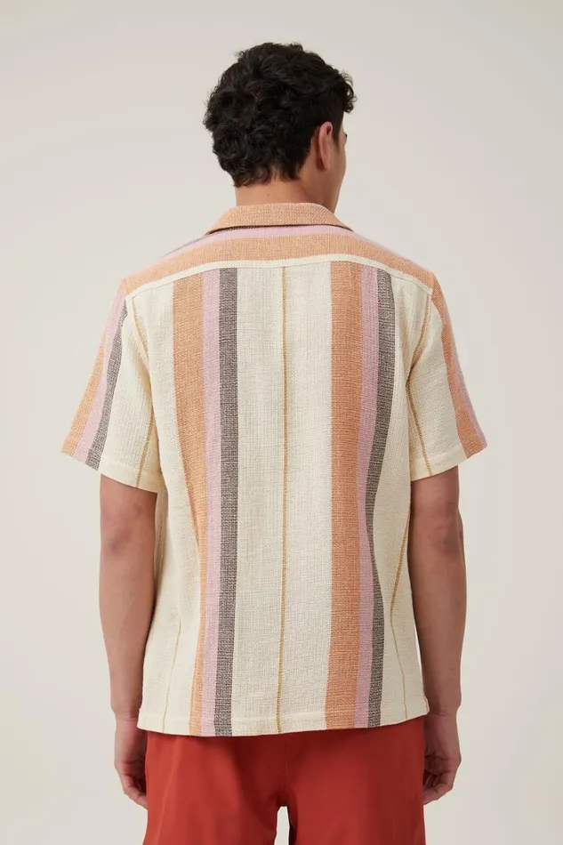 Men Shirts and Polos Cotton On Palma Short Sleeve Shirt Rust Stripe