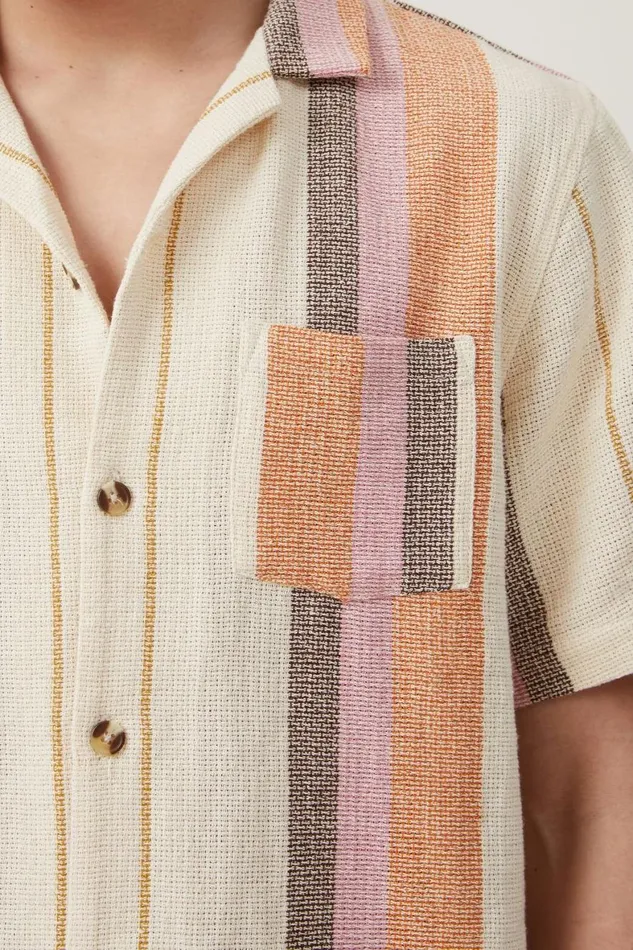 Men Shirts and Polos Cotton On Palma Short Sleeve Shirt Rust Stripe