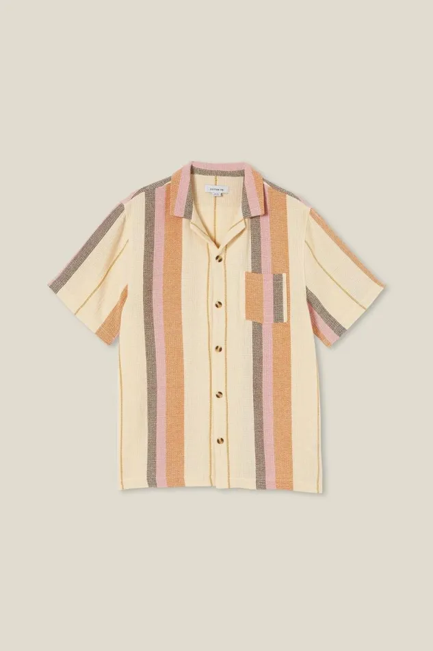 Men Shirts and Polos Cotton On Palma Short Sleeve Shirt Rust Stripe