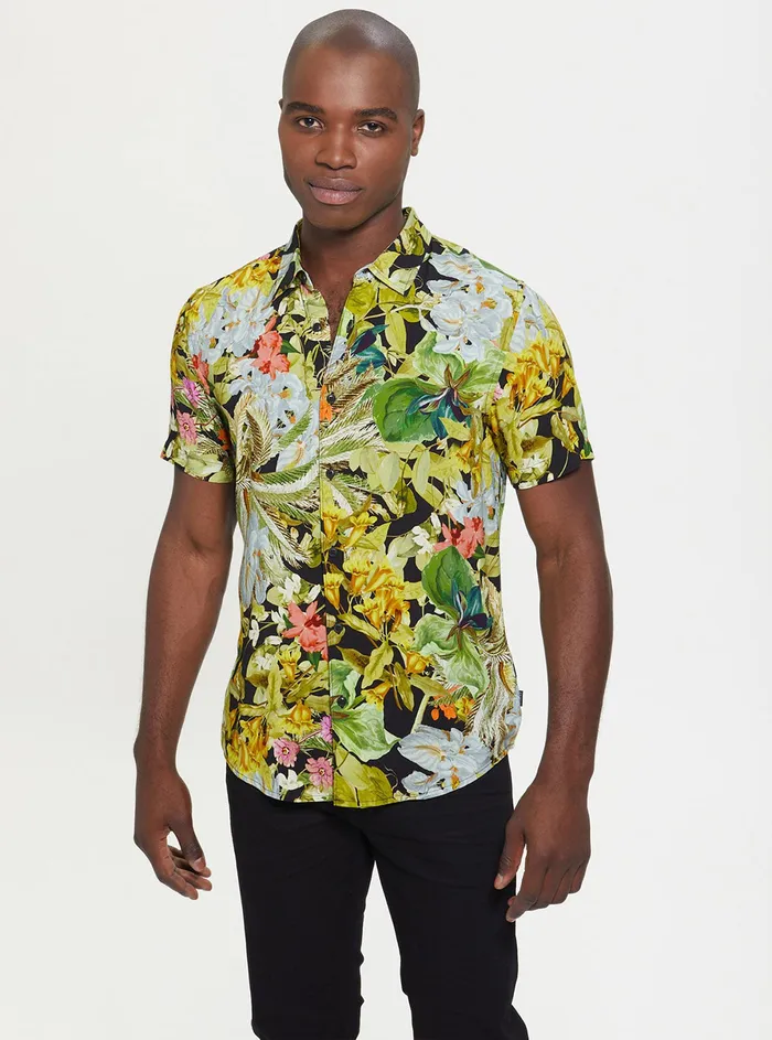 Men Shirts GUESS Eco Storybook Floral Rayon Shirt