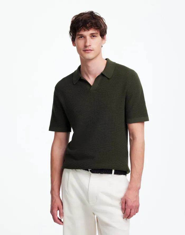 Men Shirts Madewell JohnnyCollar ShortSleeve Sweater Polo Mossy Umber