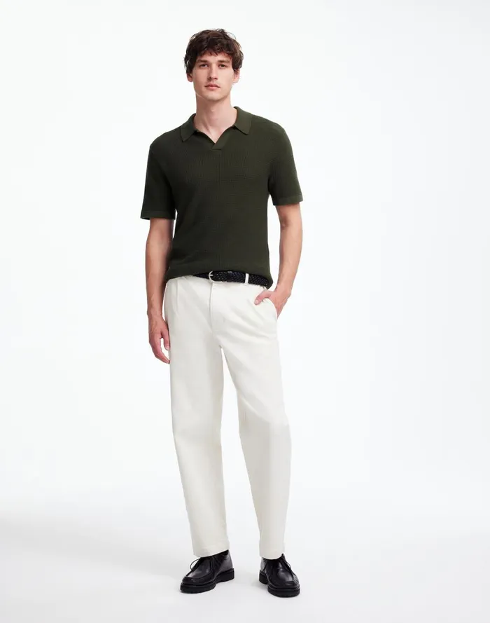 Men Shirts Madewell JohnnyCollar ShortSleeve Sweater Polo Mossy Umber