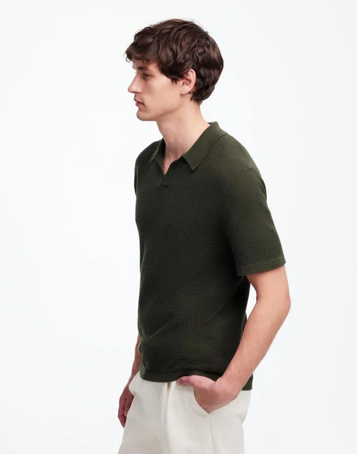 Men Shirts Madewell JohnnyCollar ShortSleeve Sweater Polo Mossy Umber
