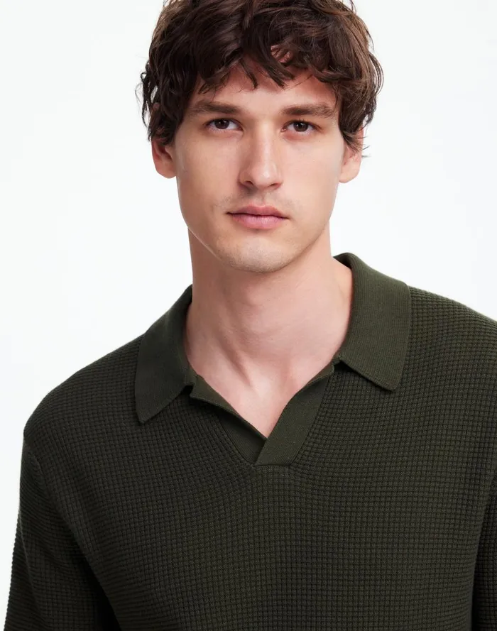 Men Shirts Madewell JohnnyCollar ShortSleeve Sweater Polo Mossy Umber