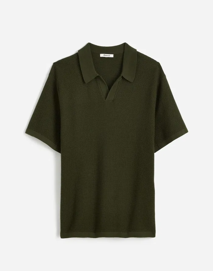 Men Shirts Madewell JohnnyCollar ShortSleeve Sweater Polo Mossy Umber
