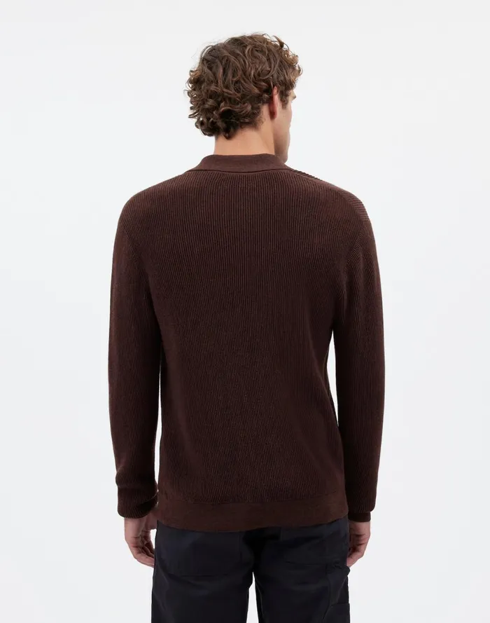 Men Shirts Madewell JohnnyCollar Sweater Polo Shirt In Merino Wool Hthr Chocolate