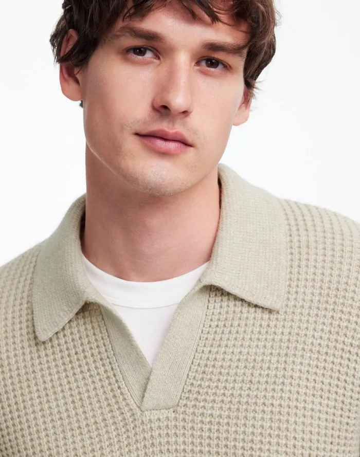 Men Shirts Madewell JohnnyCollar Sweater Polo Shirt In Waffle Knit Heather Light Sand
