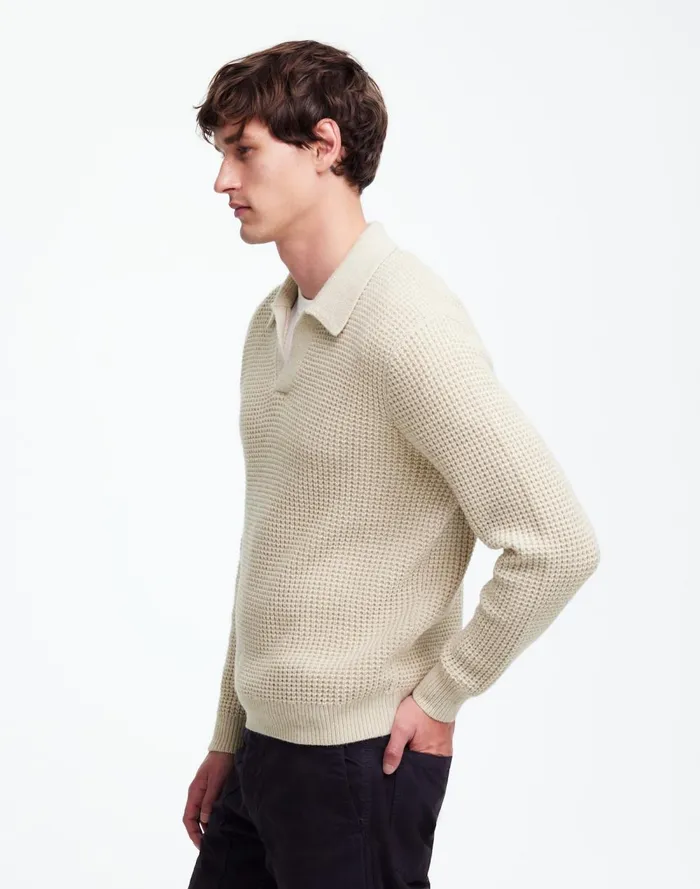 Men Shirts Madewell JohnnyCollar Sweater Polo Shirt In Waffle Knit Heather Light Sand