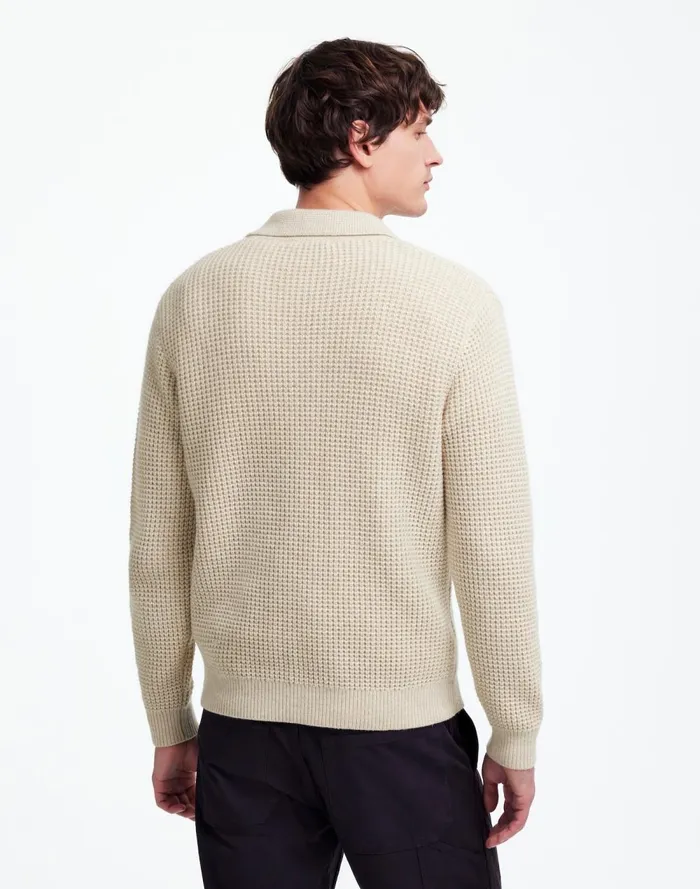 Men Shirts Madewell JohnnyCollar Sweater Polo Shirt In Waffle Knit Heather Light Sand