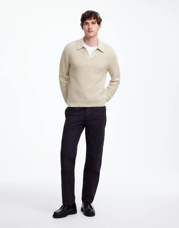 Men Shirts Madewell JohnnyCollar Sweater Polo Shirt In Waffle Knit Heather Light Sand