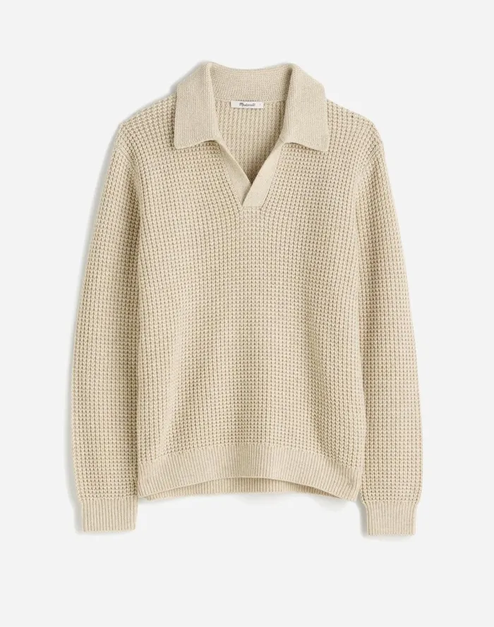 Men Shirts Madewell JohnnyCollar Sweater Polo Shirt In Waffle Knit Heather Light Sand