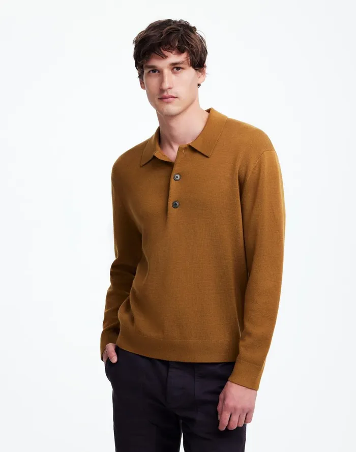 Men Shirts Madewell MilanoKnit Sweater Polo Shirt In Merino Wool Rich Camel