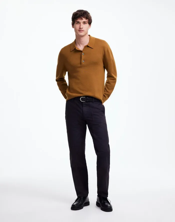 Men Shirts Madewell MilanoKnit Sweater Polo Shirt In Merino Wool Rich Camel