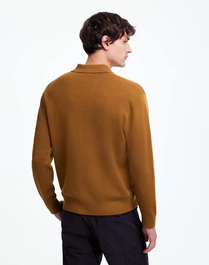 Men Shirts Madewell MilanoKnit Sweater Polo Shirt In Merino Wool Rich Camel