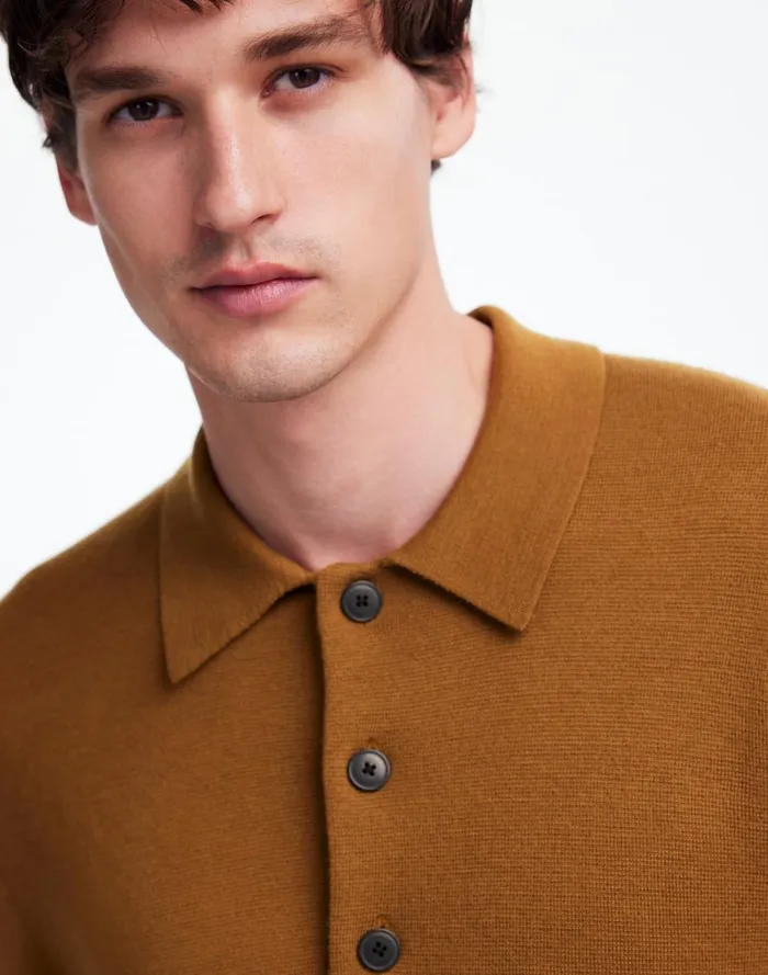 Men Shirts Madewell MilanoKnit Sweater Polo Shirt In Merino Wool Rich Camel