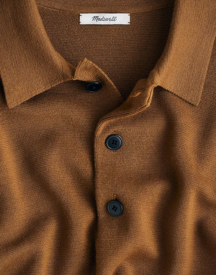 Men Shirts Madewell MilanoKnit Sweater Polo Shirt In Merino Wool Rich Camel