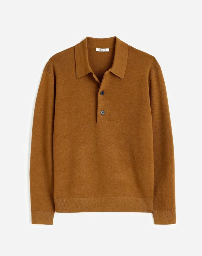 Men Shirts Madewell MilanoKnit Sweater Polo Shirt In Merino Wool Rich Camel