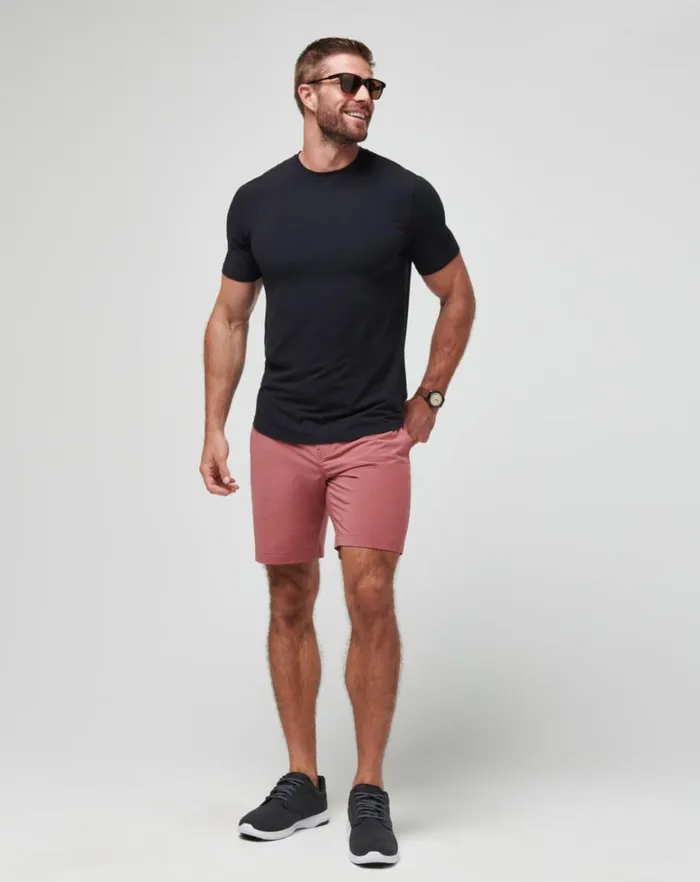 Men Shorts TravisMathew TECH CHINO SHORT 8IN Heather Roan Rouge Men Shorts TravisMathew TECH CHINO SHORT 8IN Heather Roan Rouge