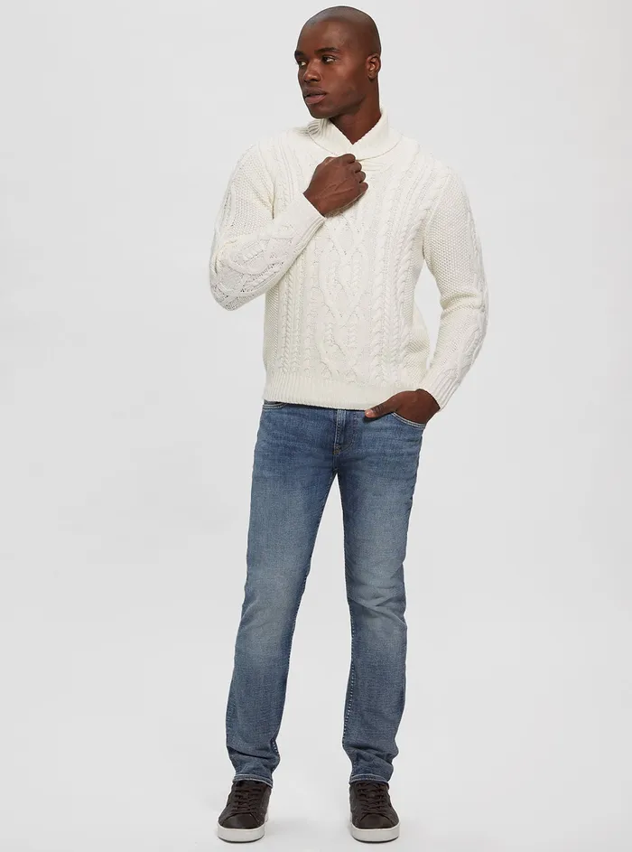 Men Sweaters and Knits GUESS Cream Kyle Cable Knit Jumper