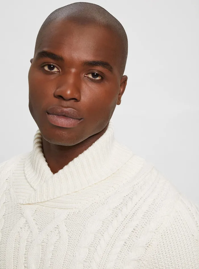Men Sweaters and Knits GUESS Cream Kyle Cable Knit Jumper
