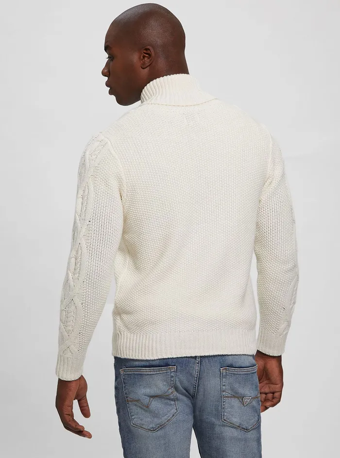 Men Sweaters and Knits GUESS Cream Kyle Cable Knit Jumper