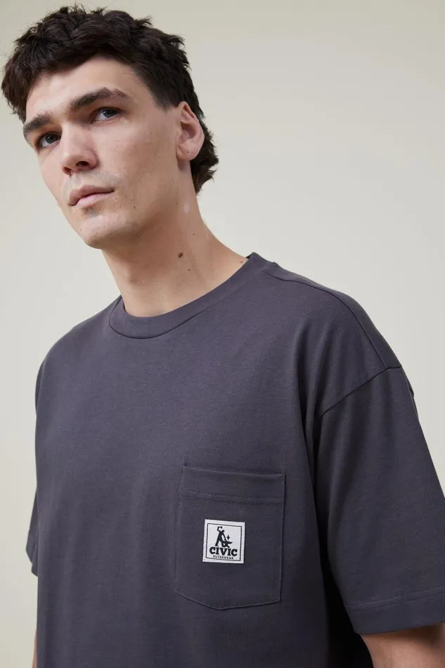 Men Tees and Tanks Cotton On Box Fit Pocket TShirt Faded Slatecivic Outerwear