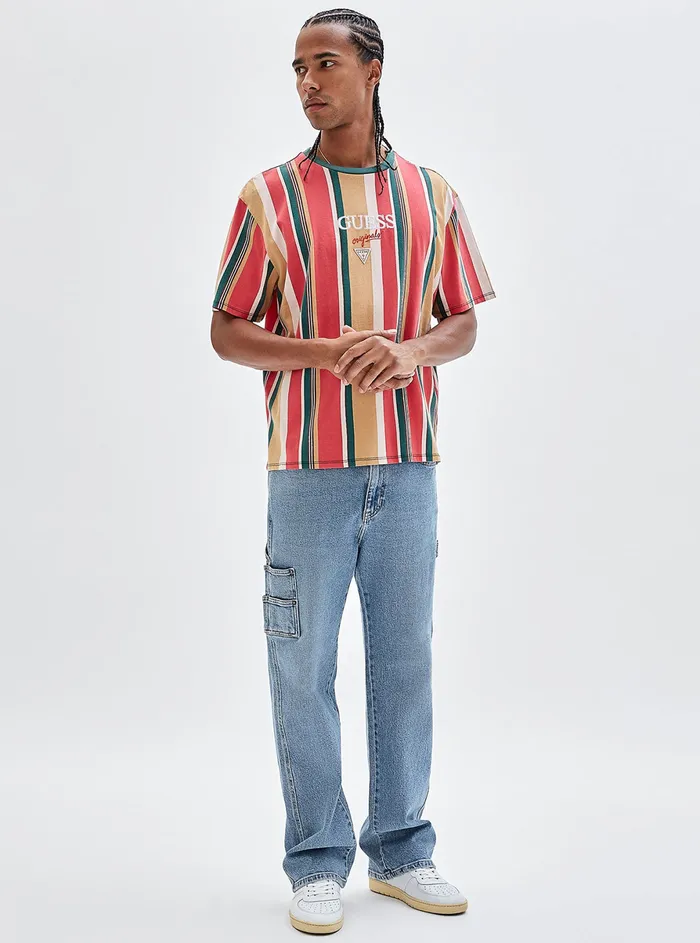 Men Tees and Tanks GUESS Guess Originals Eco Orange Multi Bryson Stripe Tshirt Men Tees and Tanks GUESS Guess Originals Eco Orange Multi Bryson Stripe Tshirt
