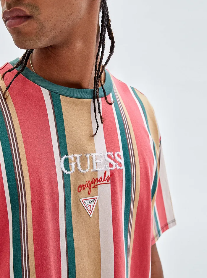 Men Tees and Tanks GUESS Guess Originals Eco Orange Multi Bryson Stripe Tshirt Men Tees and Tanks GUESS Guess Originals Eco Orange Multi Bryson Stripe Tshirt