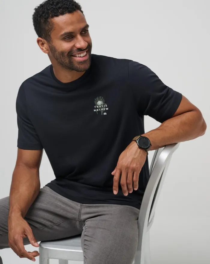 Men Tees TravisMathew ALL DAY RAIN TEE Black Men Tees TravisMathew ALL DAY RAIN TEE Black