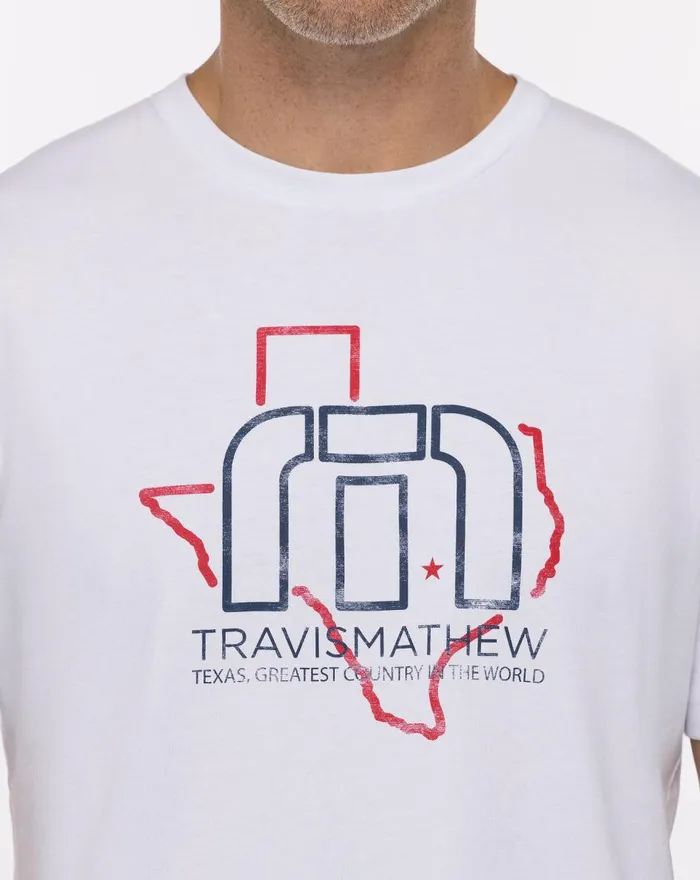 Men Tees TravisMathew BUCKING BULL TEE White Men Tees TravisMathew BUCKING BULL TEE White
