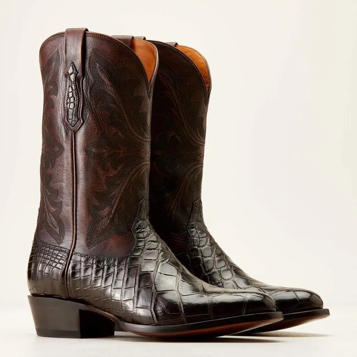 Men Western Boots Ariat Bench Made James Western Boot Hickory American Alligator Men Western Boots Ariat Bench Made James Western Boot Hickory American Alligator