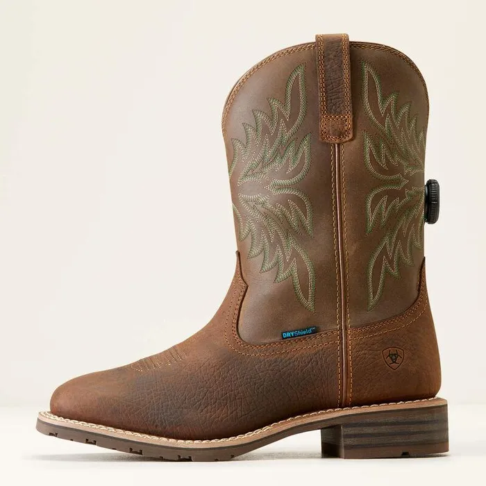 Men Western Boots Ariat Hybrid Rancher BOA Waterproof Cowboy Boot Acorn Brown