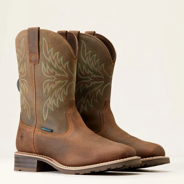 Men Western Boots Ariat Hybrid Rancher BOA Waterproof Cowboy Boot Acorn Brown