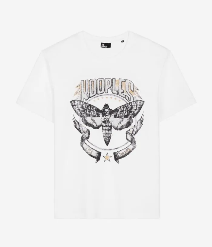 Men White Tshirt With Skull Butterfly Serigraphy THE KOOPLES Tshirts
