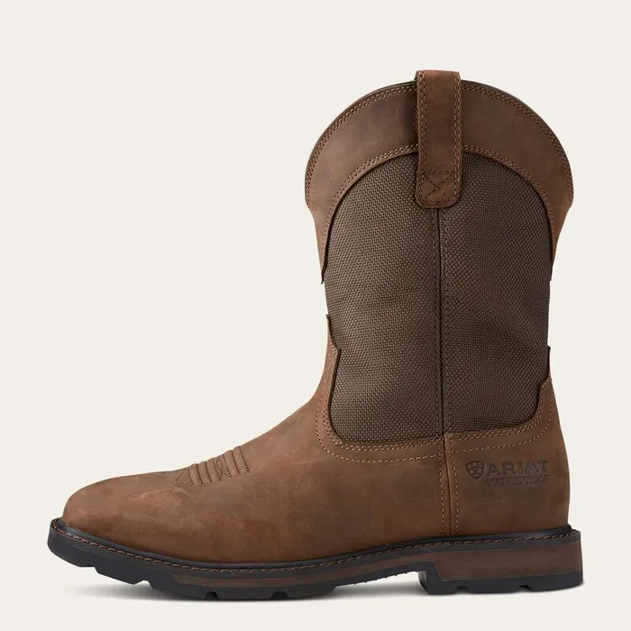 Men Work Boots Ariat Groundbreaker Wide Square Toe Waterproof Steel Toe Work Boot Palm Brown