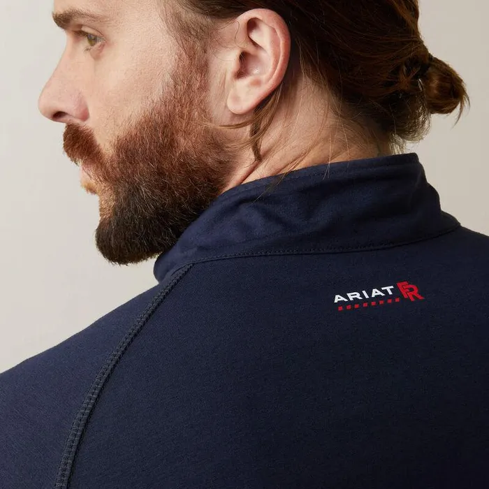 Men Workwear Ariat FR Combat Stretch Patriot 14 Zip Work Shirt Navy