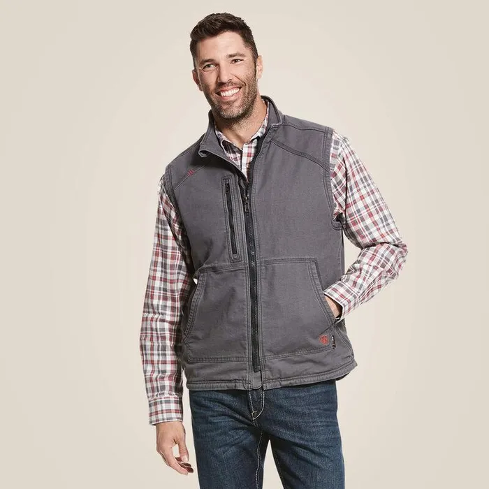 Men Workwear Ariat FR DuraLight Cordura Canvas Vest Iron Grey