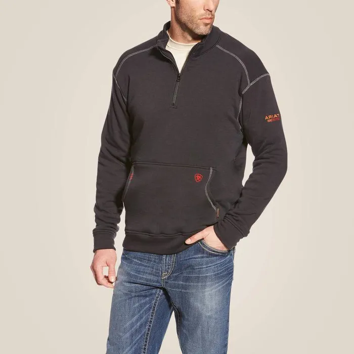 Men Workwear Ariat FR Polartec Fleece 14 Zip Top Black