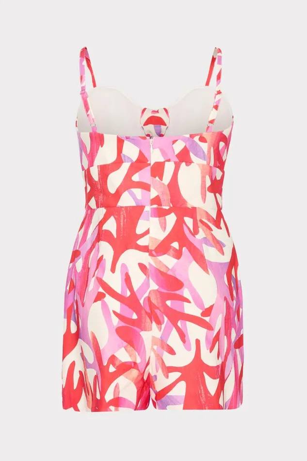 Milly Anya Under The Sea Linen Romper Pink Multi Women Swim and Coverups Milly Anya Under The Sea Linen Romper Pink Multi Women Swim and Coverups