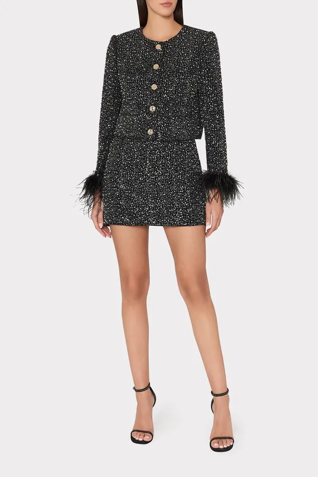 Milly Beaded Tweed Modern Mini Skirt Black Women Skirts