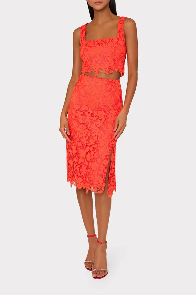 Milly Chay Summer Floral Lace Crop Top Coral Women Matching Sets