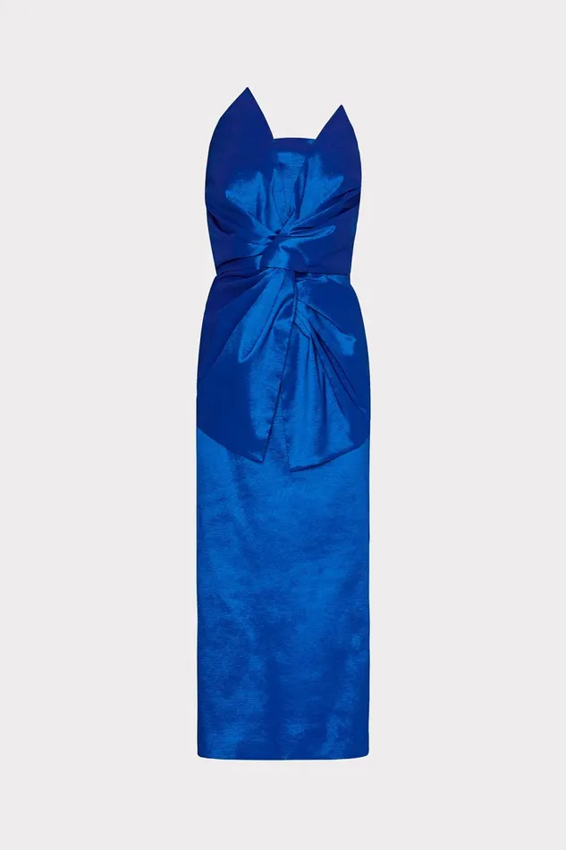 Milly Harlow Bow Taffeta Strapless Dress Blue Women Dresses