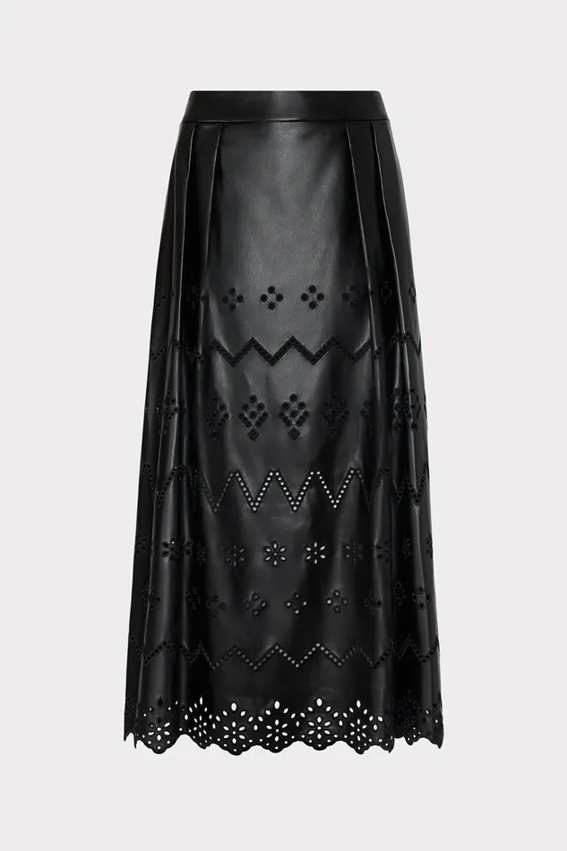 Milly Jolene Eyelet Vegan Leather Skirt Black Women Skirts