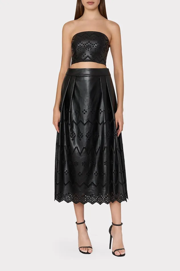 Milly Jolene Eyelet Vegan Leather Skirt Black Women Skirts