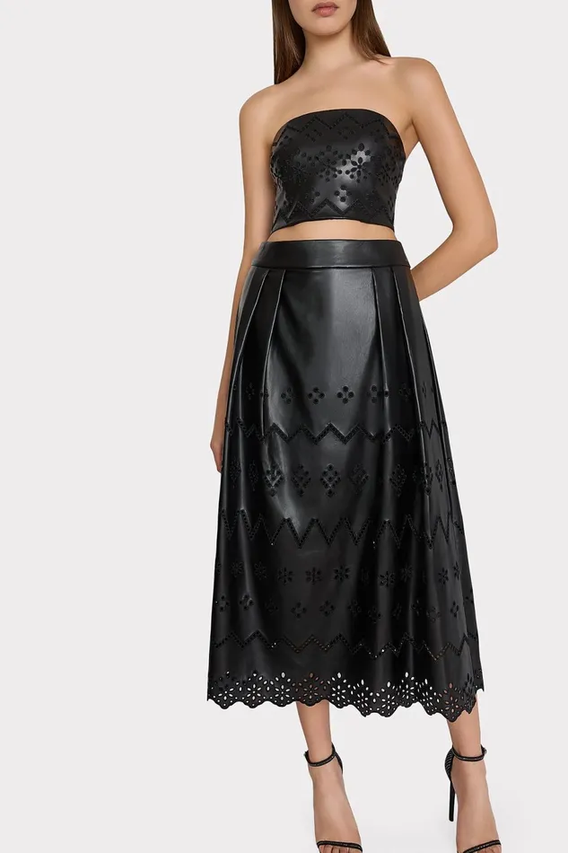 Milly Jolene Eyelet Vegan Leather Skirt Black Women Skirts