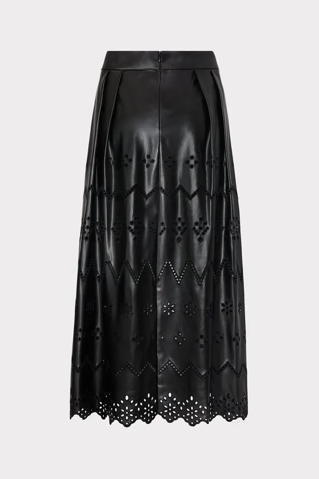 Milly Jolene Eyelet Vegan Leather Skirt Black Women Skirts