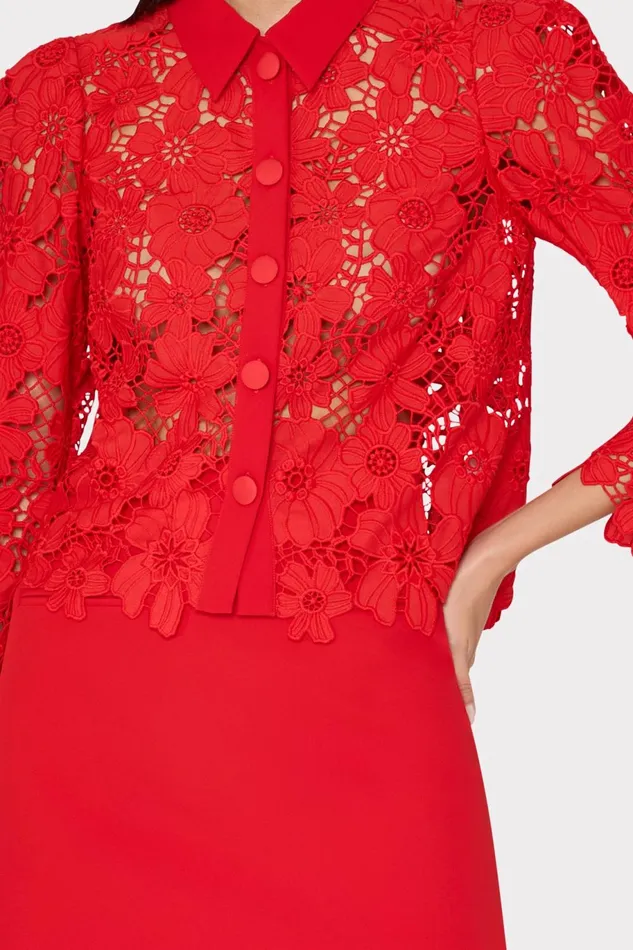 Milly June Roja Lace Top Red Women Tops
