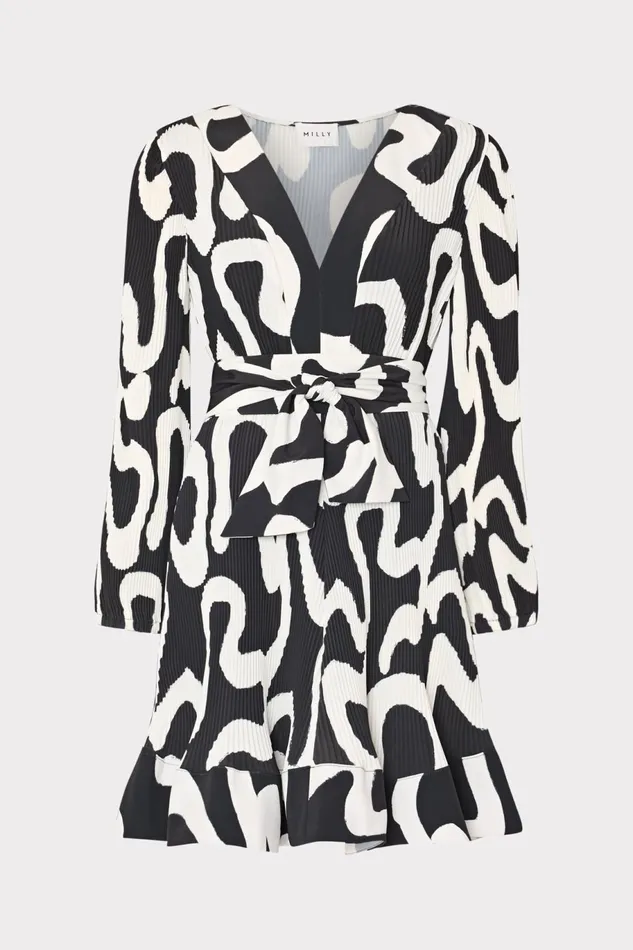 Milly Liv Ink Swirl Pleated Dress Blackwhite Women Dresses