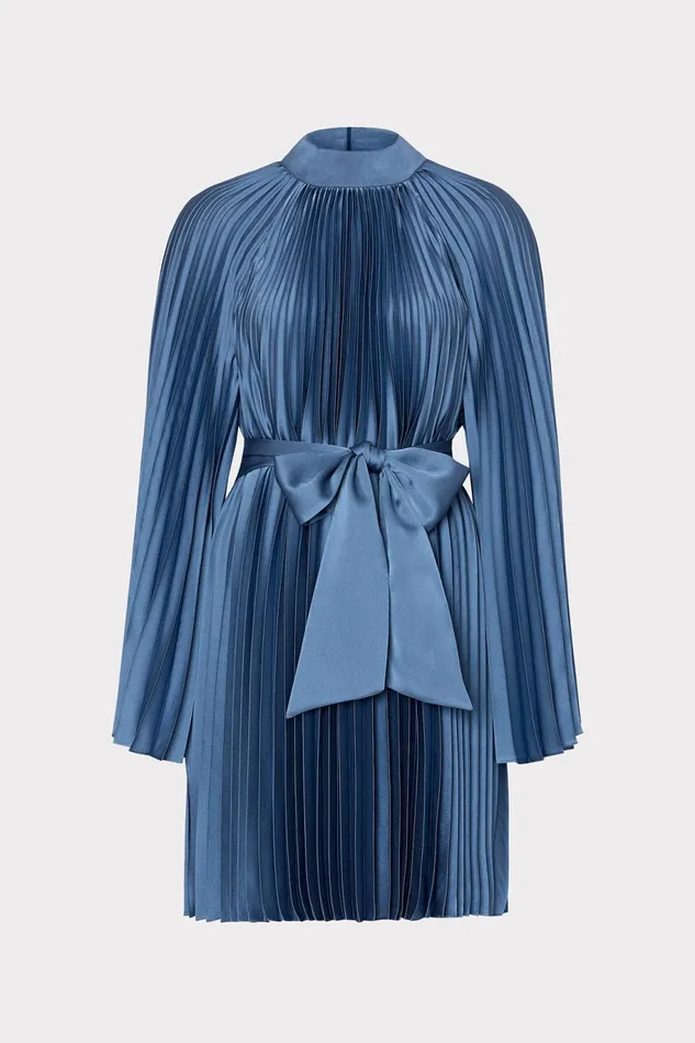 Milly Nandi Mock Neck Pleated Dress Stone Women Dresses