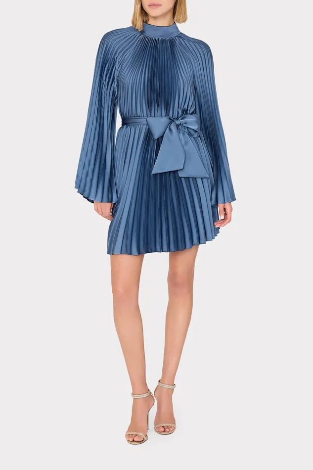 Milly Nandi Mock Neck Pleated Dress Stone Women Dresses